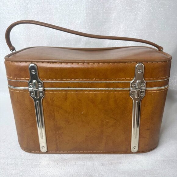 Vintage Sears Featherlite Brown Travel Case with Key Train Case - Picture 3 of 5